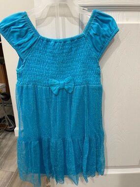 healthtex Shimmery Turquoise Bow Cap-Sleeve Dress